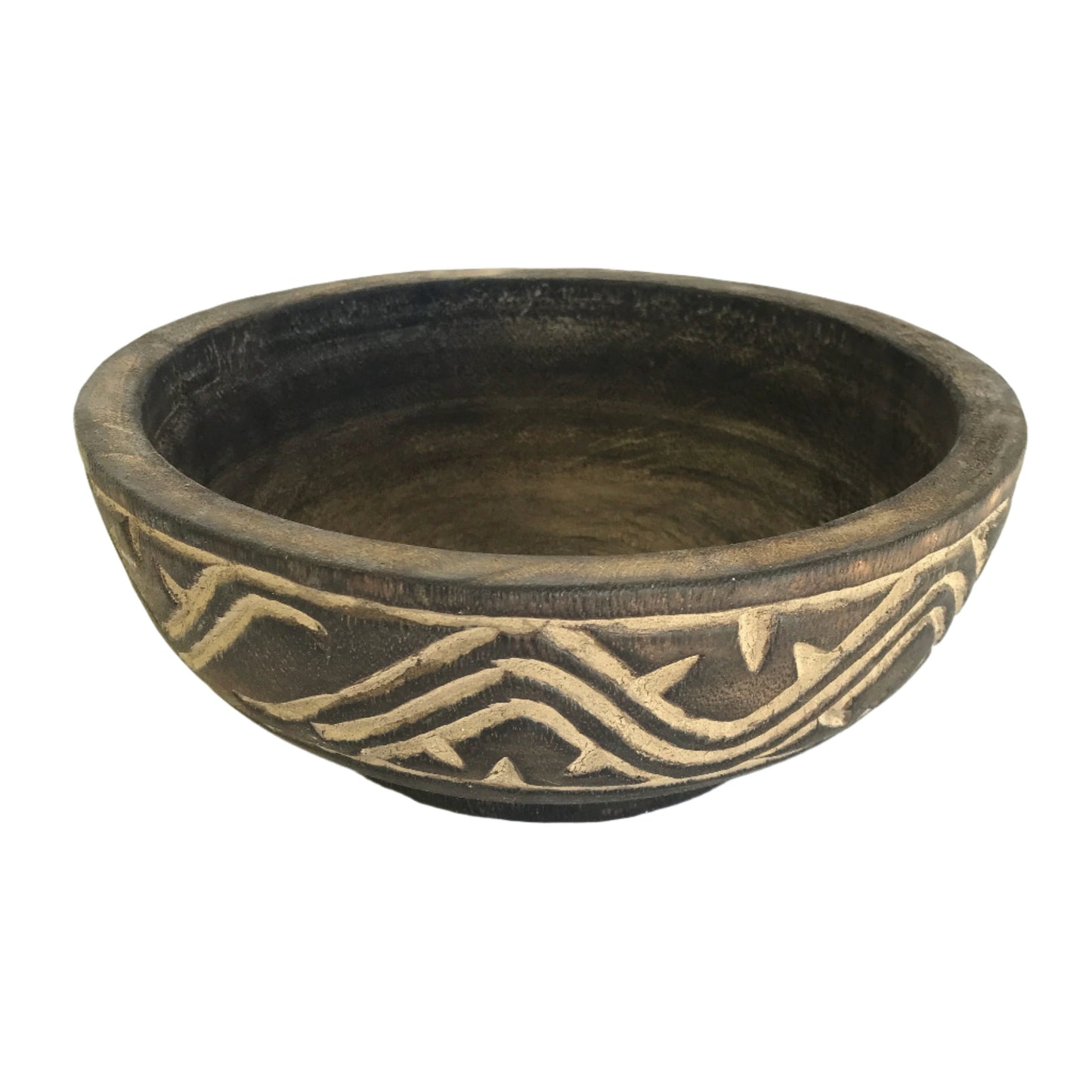 Indonesian Wave Carved Bowl Black/Brown