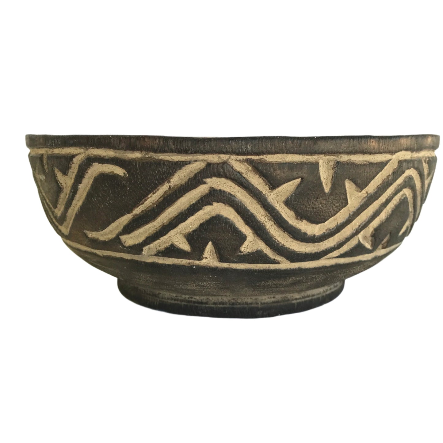 Indonesian Wave Carved Bowl Black/Brown