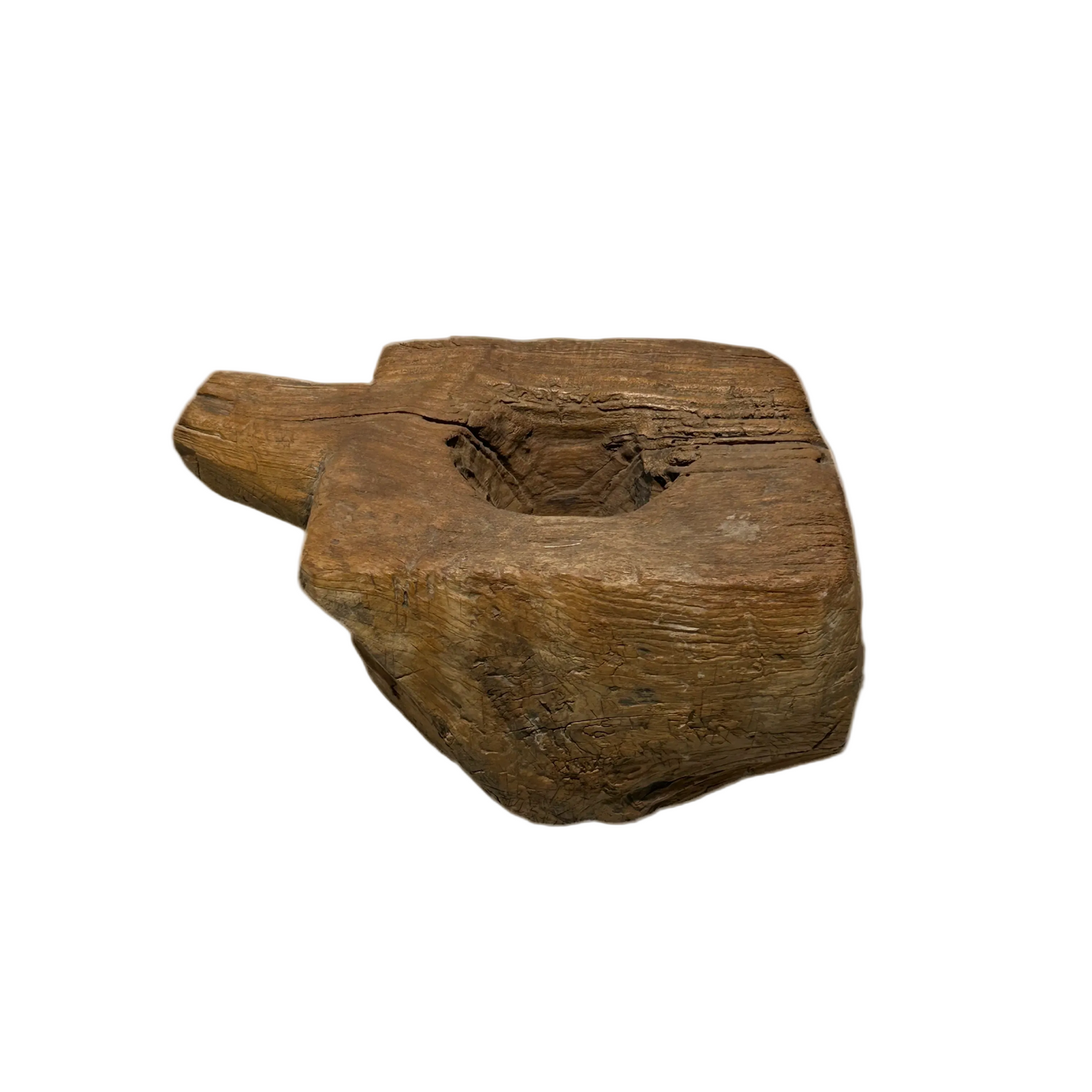 Antique Indonesian Teak Grinder square shaped with handle.