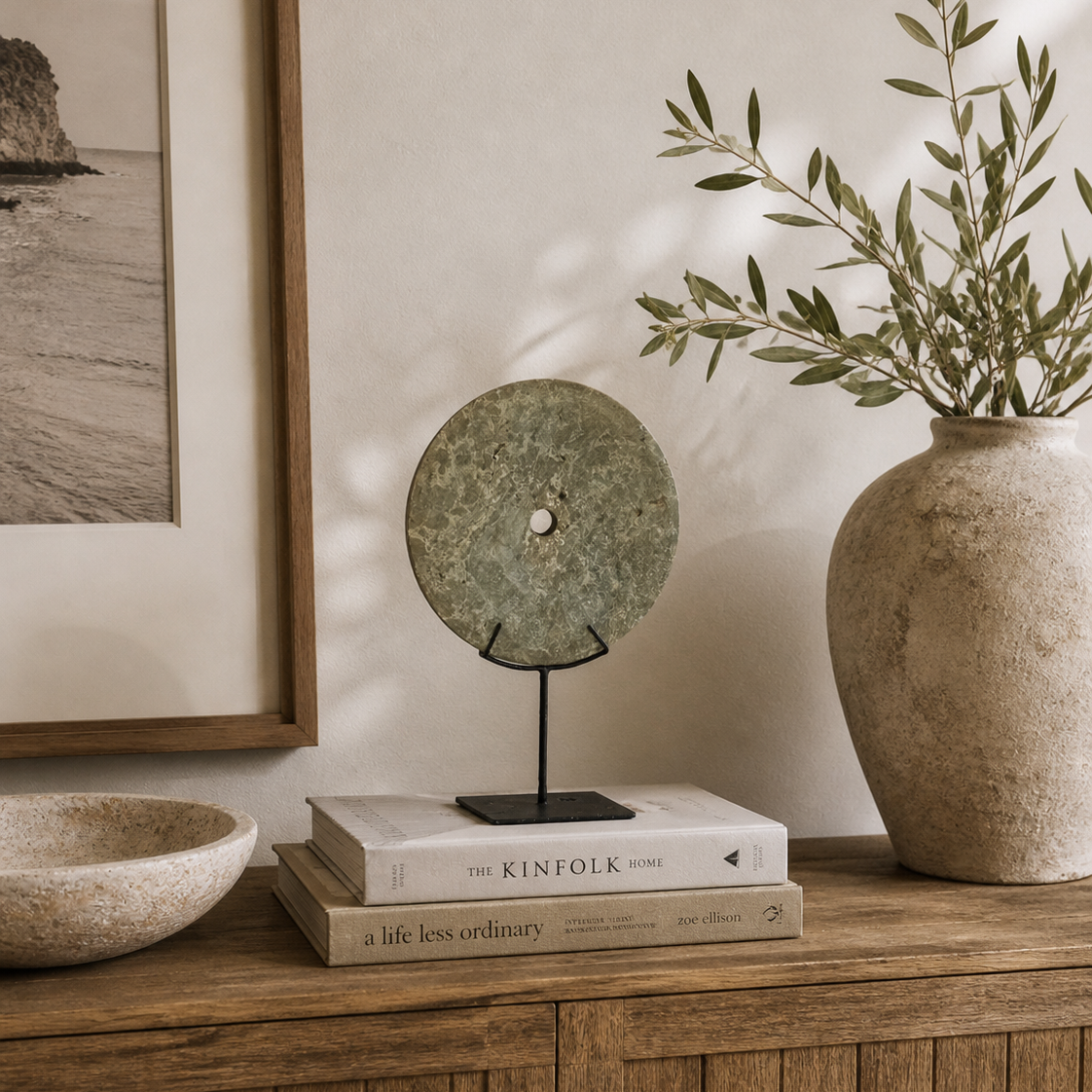 Muted Green Terrazzo Disk on Stand
