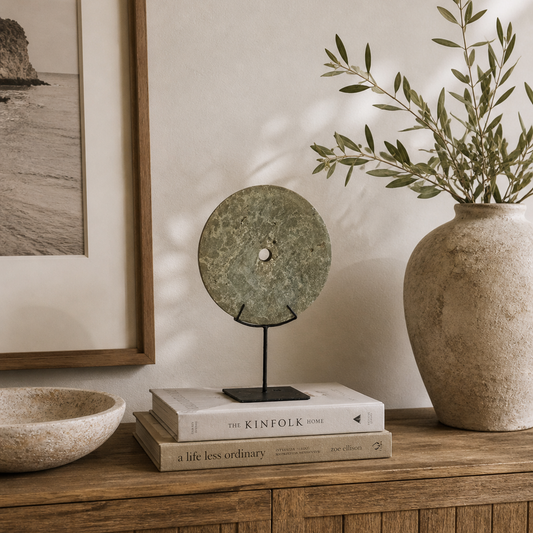 Muted Green Terrazzo Disk on Stand