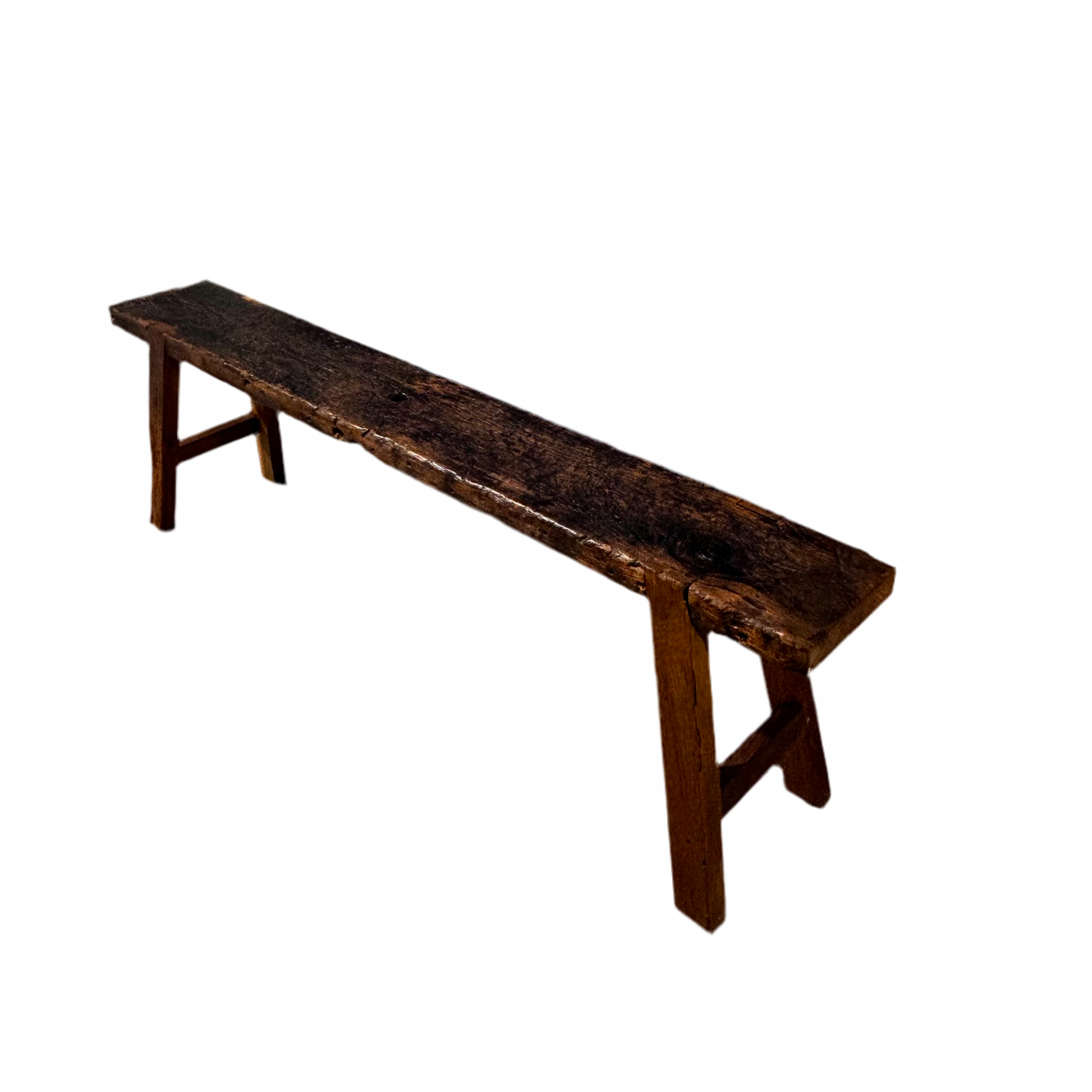 Reclaimed teak bench seat on a white background