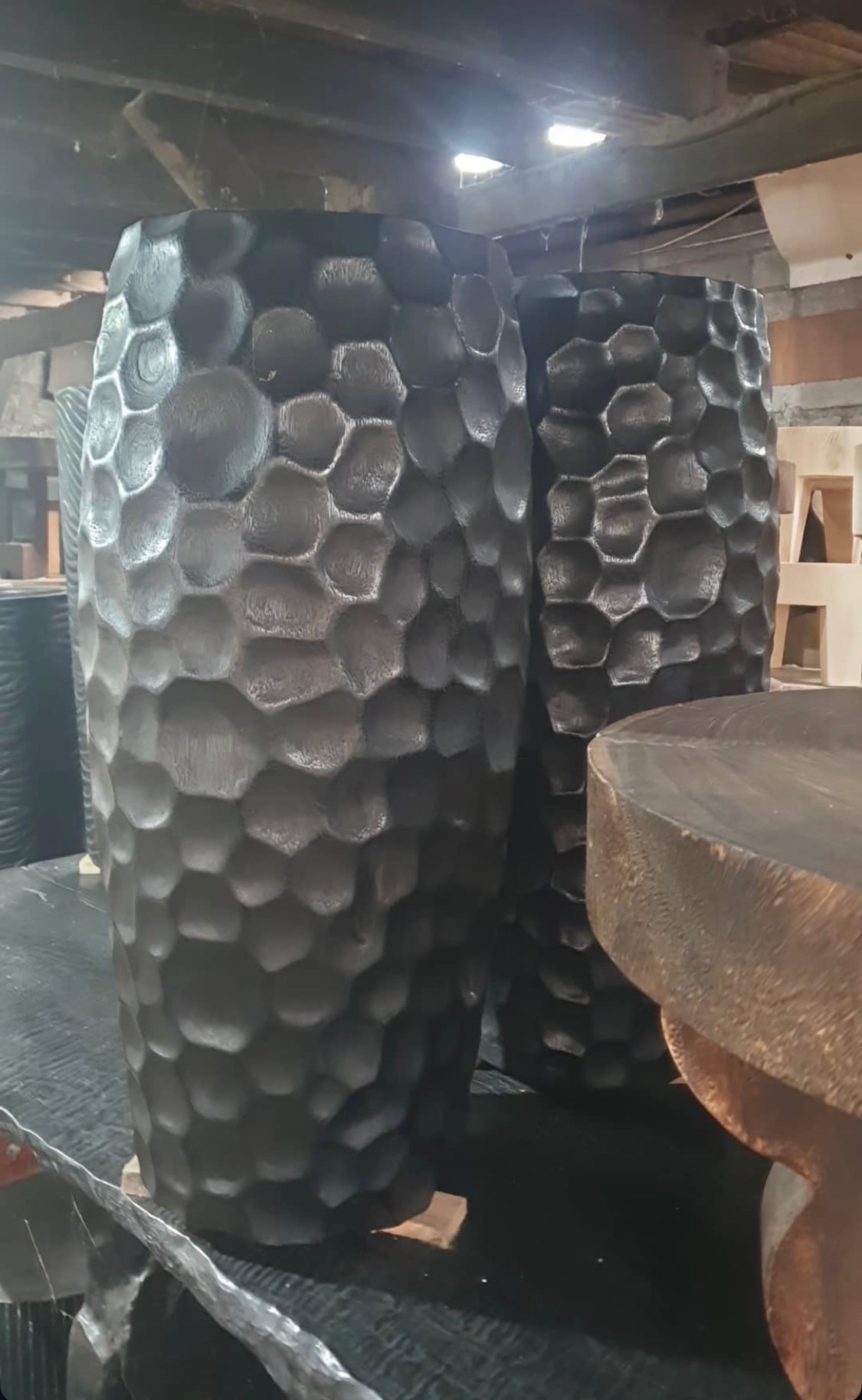 Tall Black Hand Carved Pot