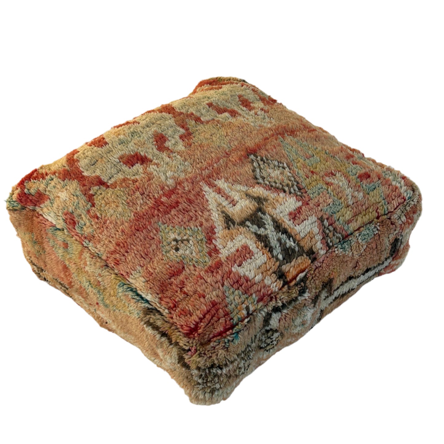 Spice vintage Moroccan floor cushion featuring warm terracotta, saffron and sage tones, handcrafted textile sourced from Morocco.