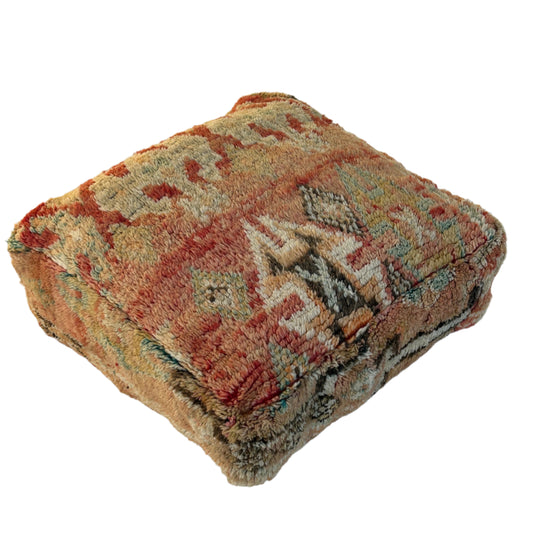 Spice vintage Moroccan floor cushion featuring warm terracotta, saffron and sage tones, handcrafted textile sourced from Morocco.