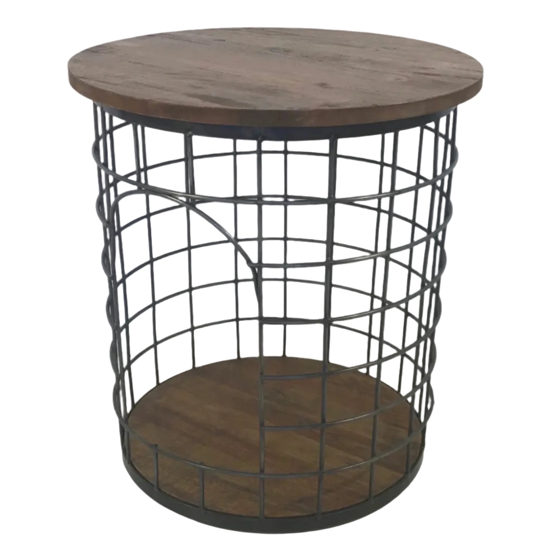 Round Geo Side Table is made from metal and timber with an accessible centre for storage or display purposes on a white background.