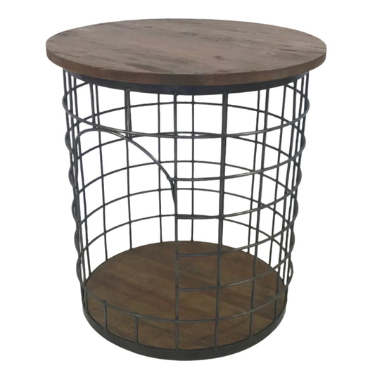 Round Geo Side Table is made from metal and timber with an accessible centre for storage or display purposes on a white background.