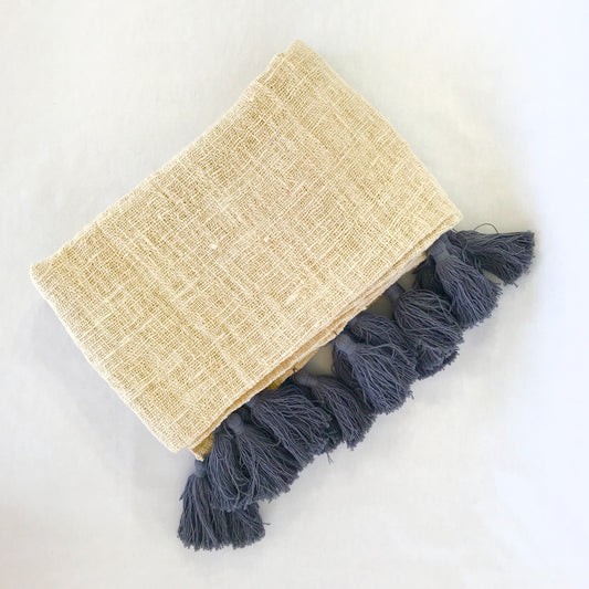 Island Cotton Throw Natural/Grey Tassels
