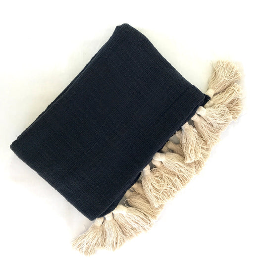 Island Cotton Throw Black/Natural Tassels