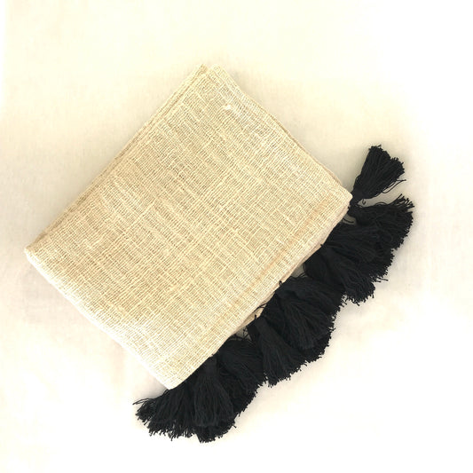 Island Cotton Throw Natural/Black Tassels