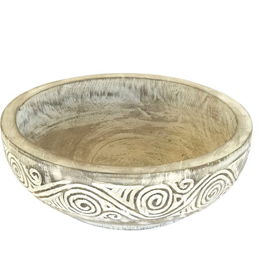 Whitewash Carved Swirl Bowl